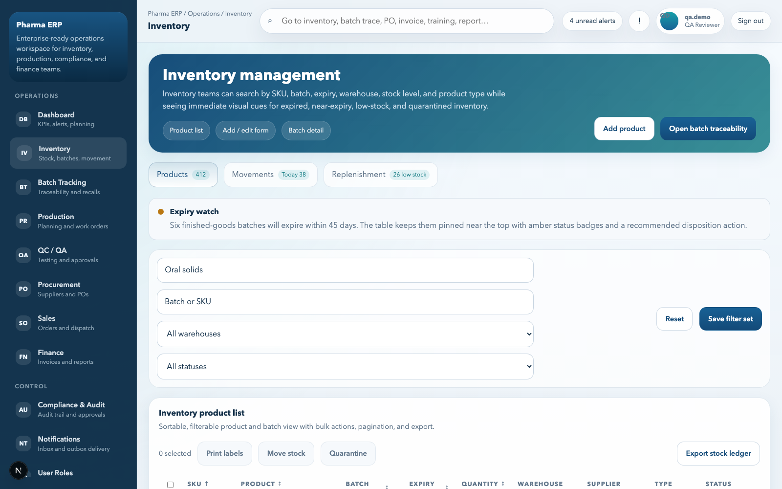 Pharmaceutical ERP screenshot 1