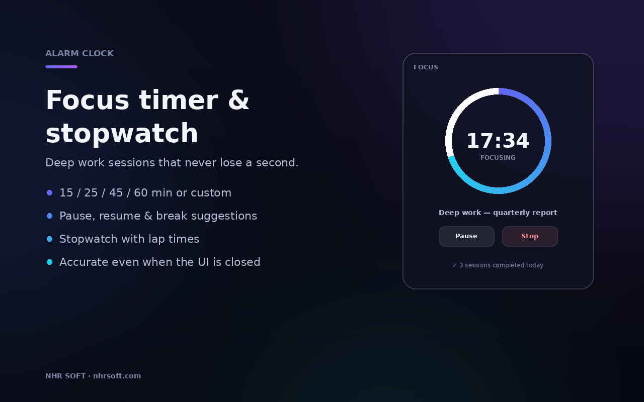 Alarm Clock focus timer screenshot