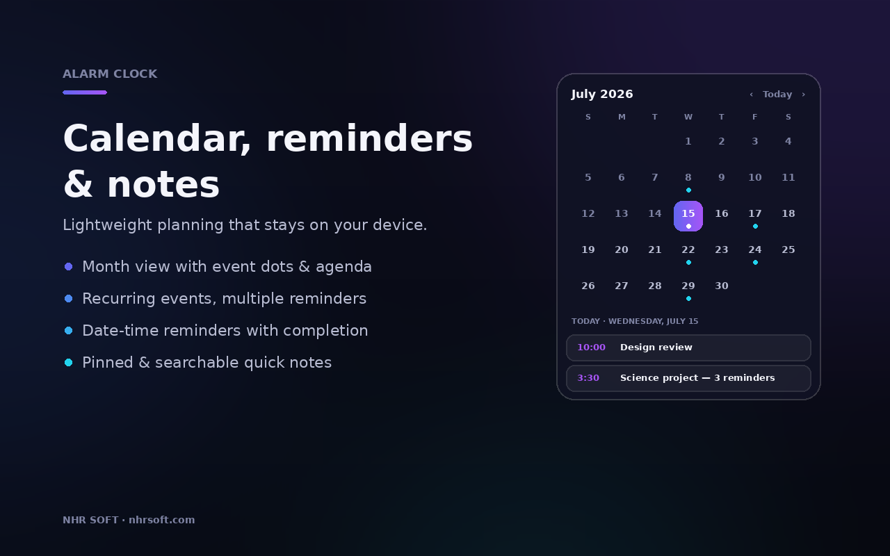 Alarm Clock calendar screenshot