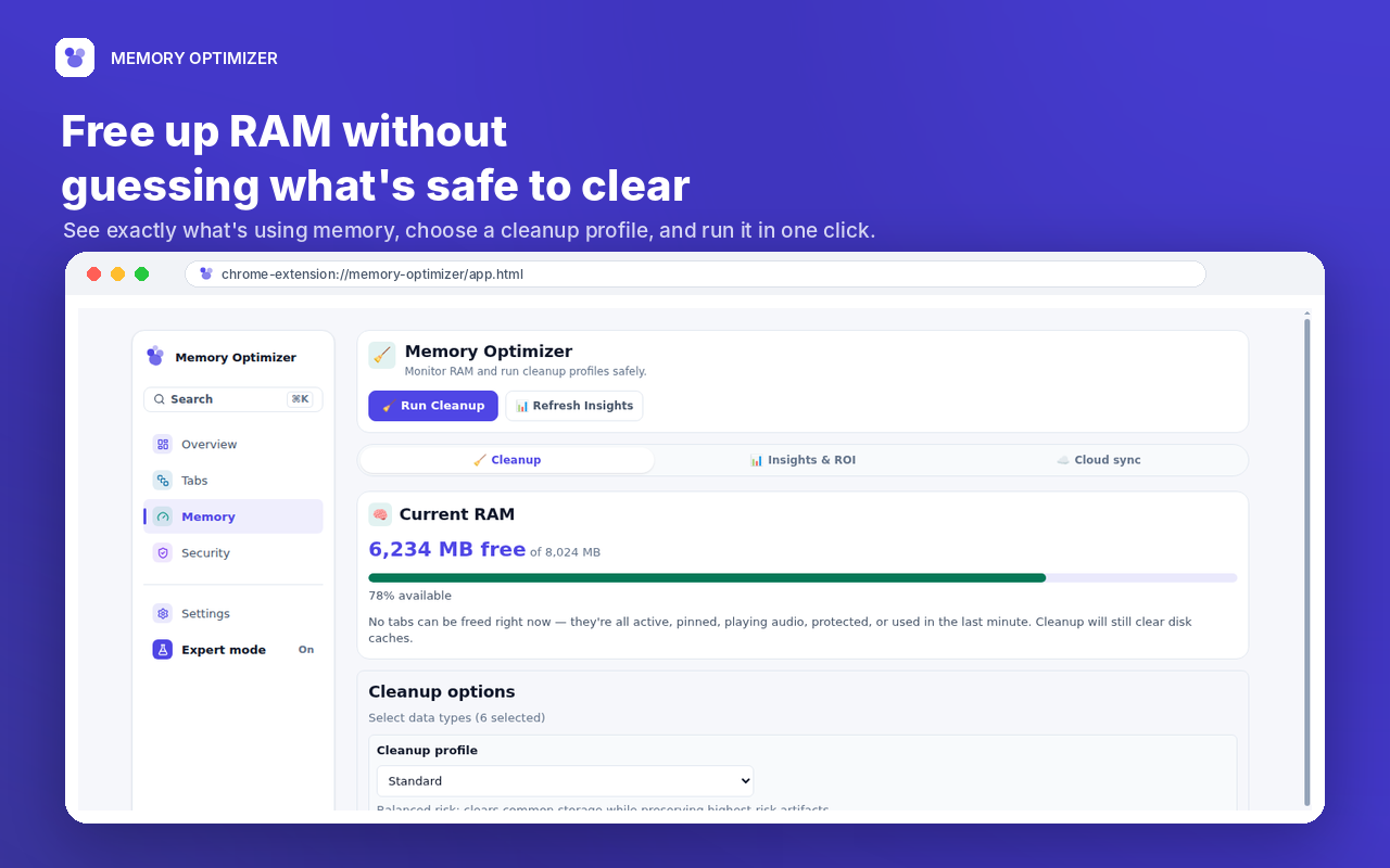 Memory Optimizer Memory cleanup screenshot