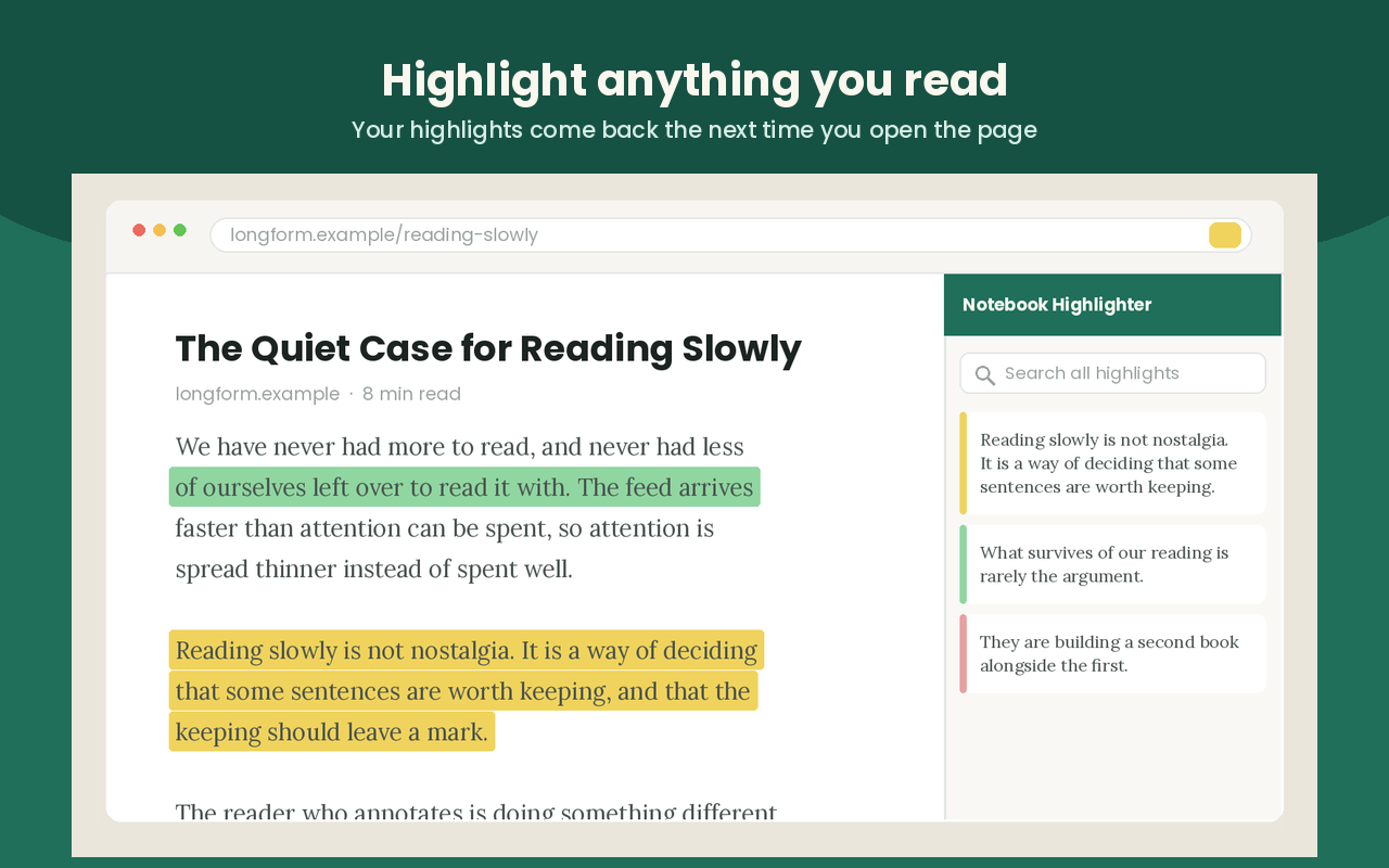 Notebook Highlighter website highlighting interface with colored highlights and sidebar notes